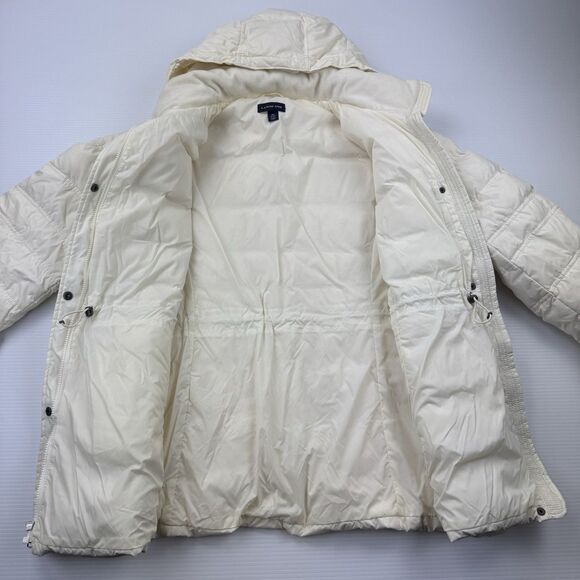 Lands’ End Women’s XL 18-20 Cream Down Puffer Jacket Hooded Winter Coat Warm - Picture 5 of 10